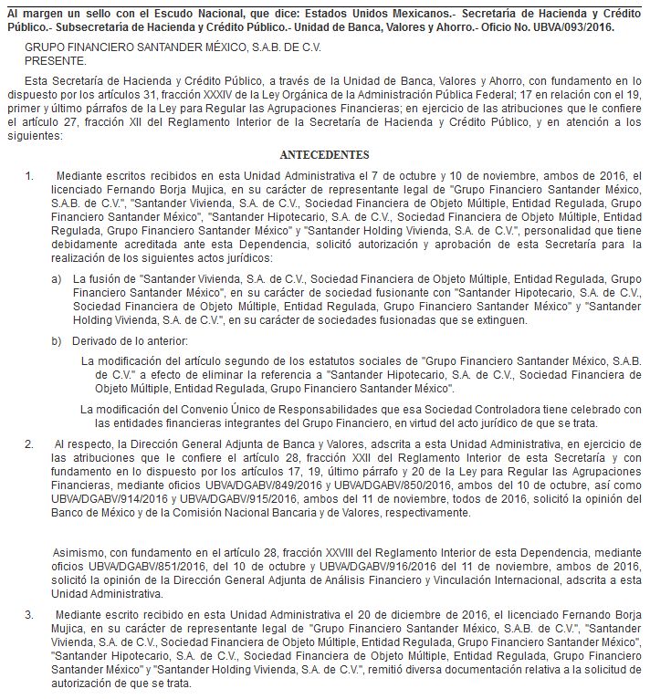 La Asociación Hipotecaria Mexicana, S.A. DE C.V. se fusionó con el Banco Santander Serfin